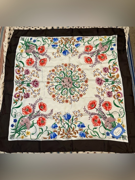Gucci Accessories - Authentic Vintage Gucci Brown and Multicolor Floral Silk Scarf